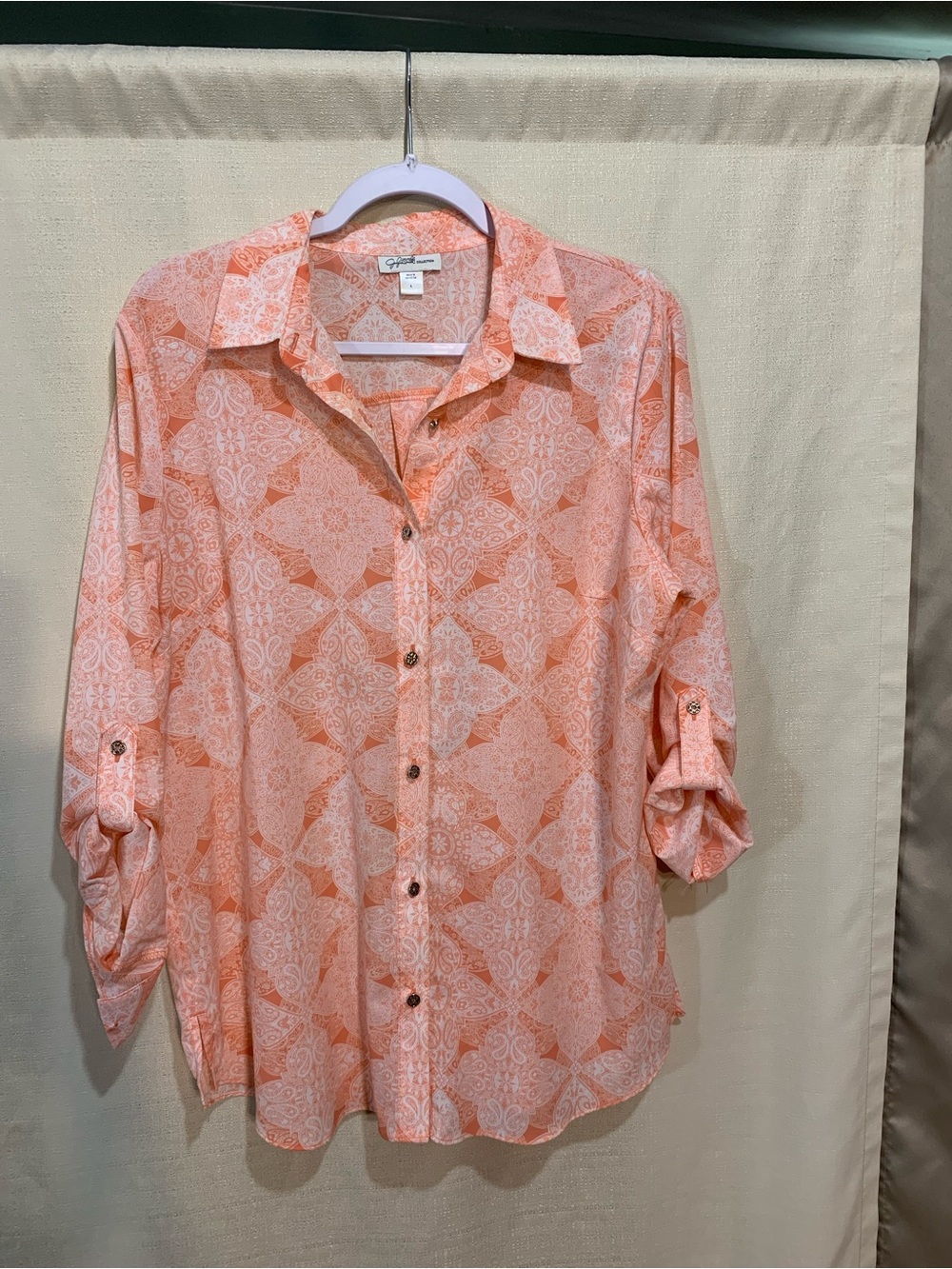 croft & barrow Peach Geometric Button-Down Shirt a1/22